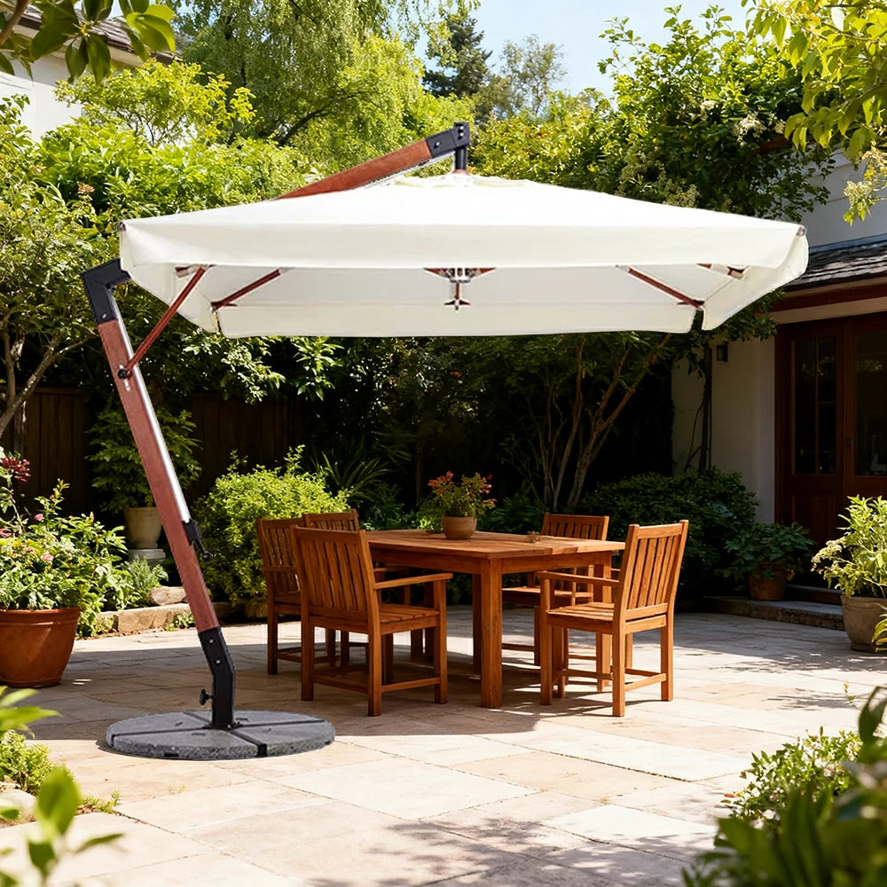 SOLARA Outdoor Patio Umbrella - 250/300cm Square Canopy Standard Version with Reinforced 8-Rib Design, Adjustable Cantilever Arm, Sunshade & Rain Protection - Beige