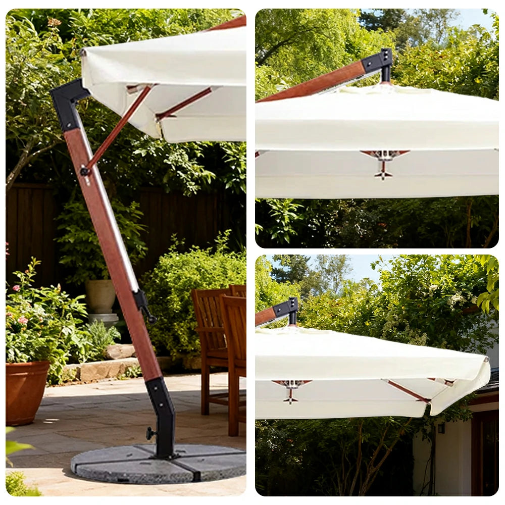 SOLARA Outdoor Patio Umbrella - 250/300cm Square Canopy Standard Version with Reinforced 8-Rib Design, Adjustable Cantilever Arm, Sunshade & Rain Protection - Beige