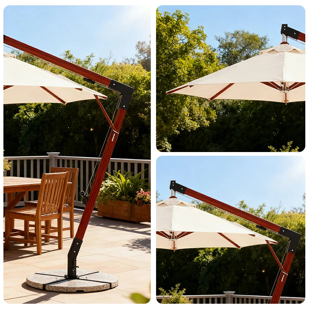 SOLARA Outdoor Patio Umbrella - 250/300cm Round Canopy Model Standard Version with Reinforced 8-Rib Design, Adjustable Cantilever Arm, Sunshade & Rain Protection - Beige