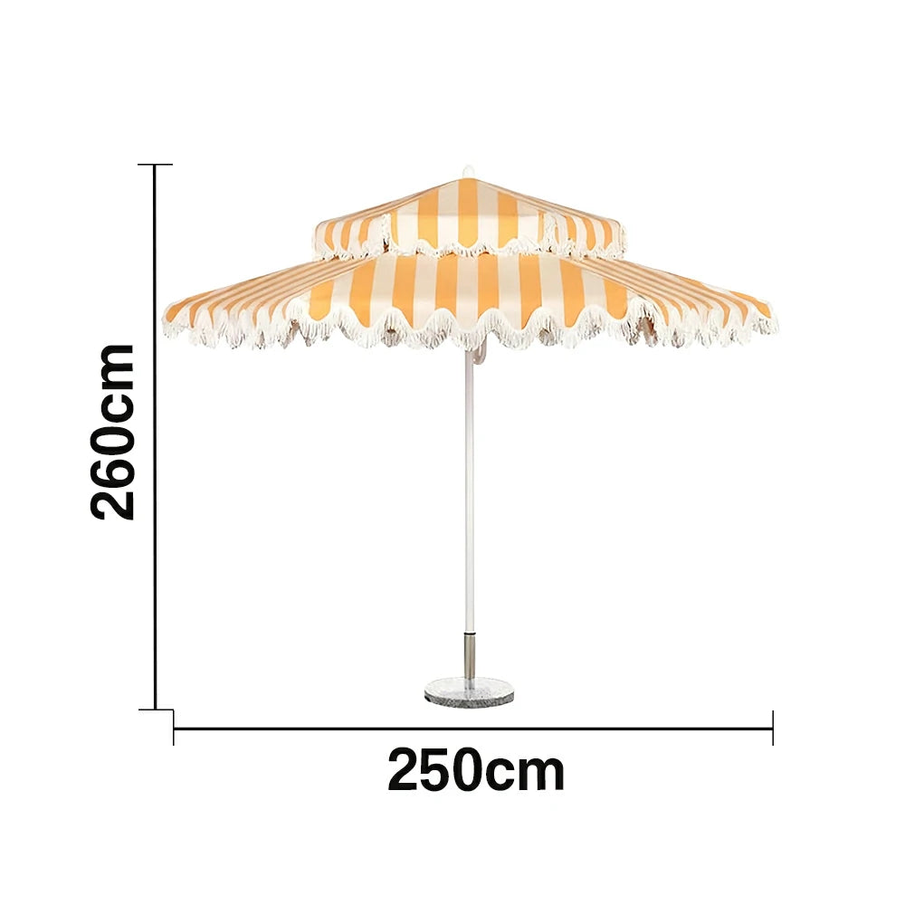 SOLARA Outdoor Patio Umbrella - 250/270cm Round Double-Layer Canopy with Decorative Valance, Enhanced Ventilation & Wind Resistance, Sunshade & Rain Protection, 20kg Marble Base Included - Yellow & White