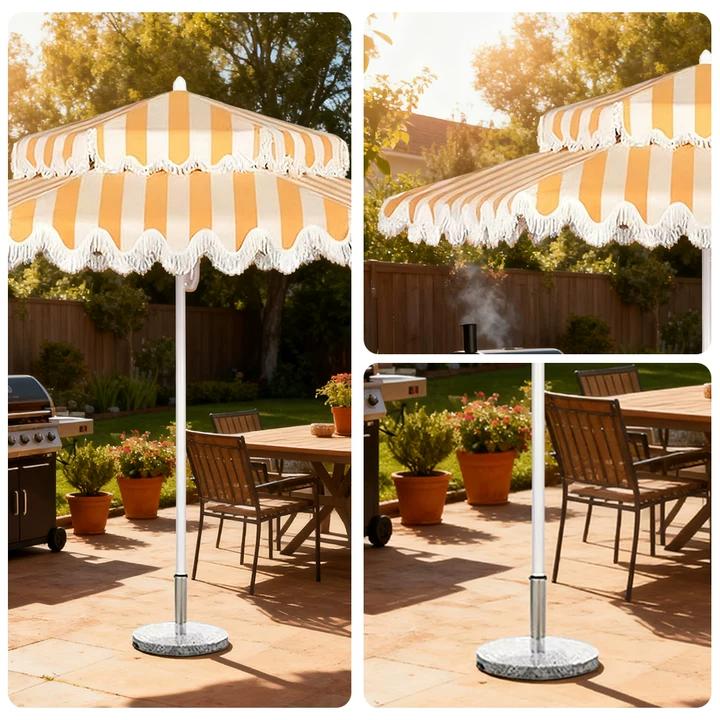 SOLARA Outdoor Patio Umbrella - 250/270cm Round Double-Layer Canopy with Decorative Valance, Enhanced Ventilation & Wind Resistance, Sunshade & Rain Protection, 20kg Marble Base Included - Yellow & White