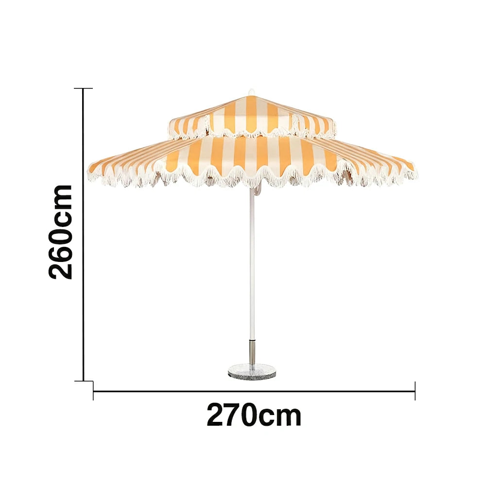 SOLARA Outdoor Patio Umbrella - 250/270cm Round Double-Layer Canopy with Decorative Valance, Enhanced Ventilation & Wind Resistance, Sunshade & Rain Protection, 20kg Marble Base Included - Yellow & White