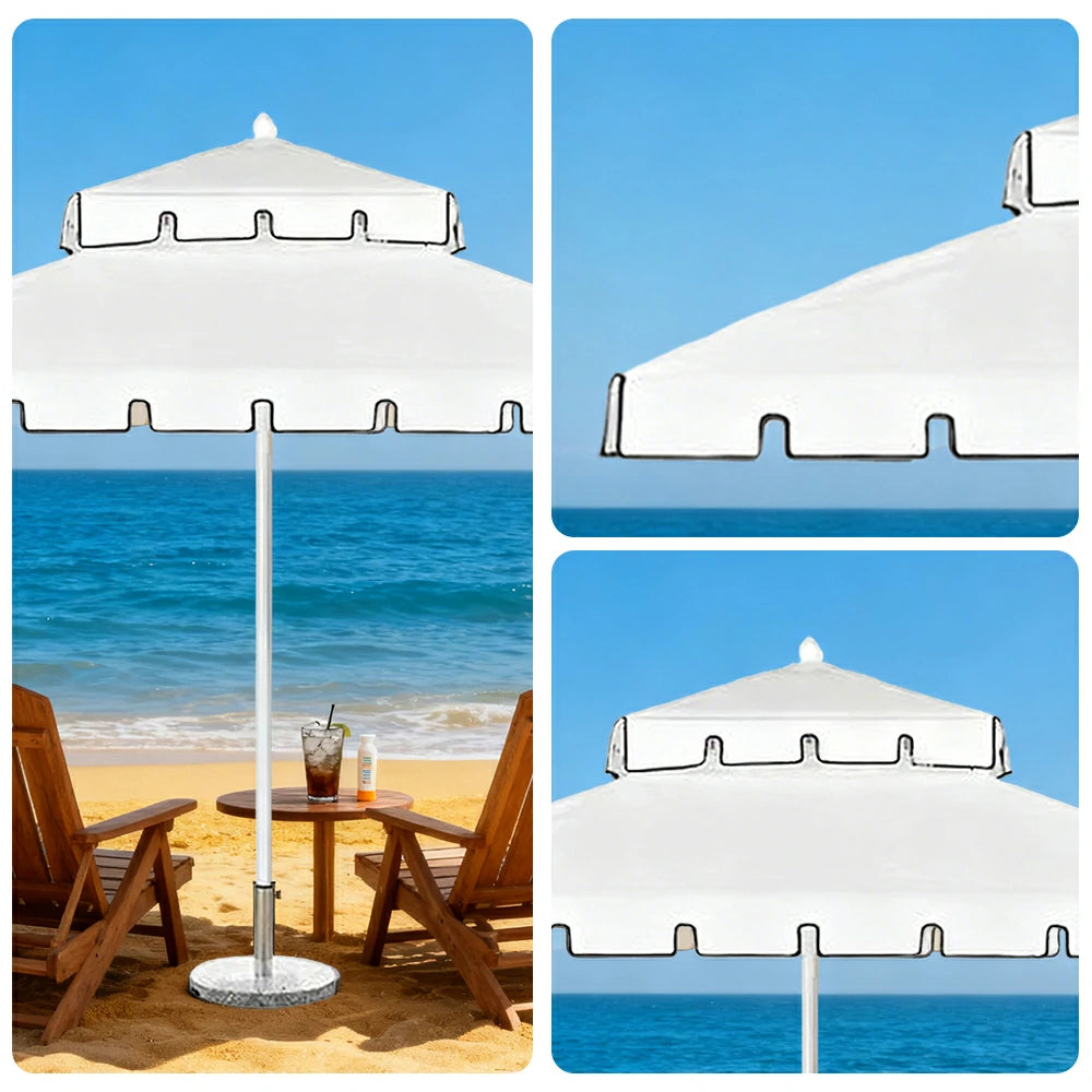 SOLARA Outdoor Patio Umbrella - 250/270cm Round Double-Layer Canopy with Decorative Valance, Enhanced Ventilation & Wind Resistance, Sunshade & Rain Protection, 20kg Marble Base Included - White