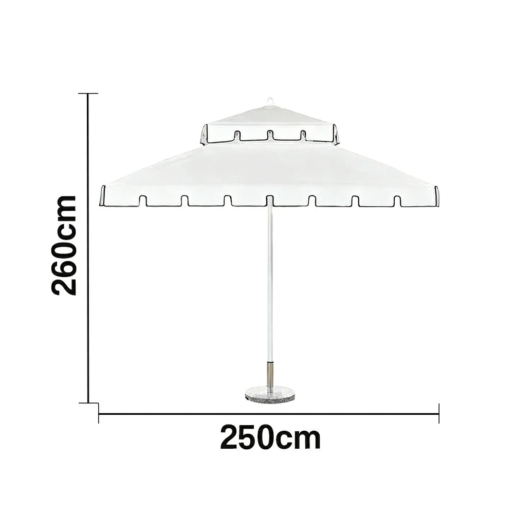 SOLARA Outdoor Patio Umbrella - 250/270cm Round Double-Layer Canopy with Decorative Valance, Enhanced Ventilation & Wind Resistance, Sunshade & Rain Protection, 20kg Marble Base Included - White