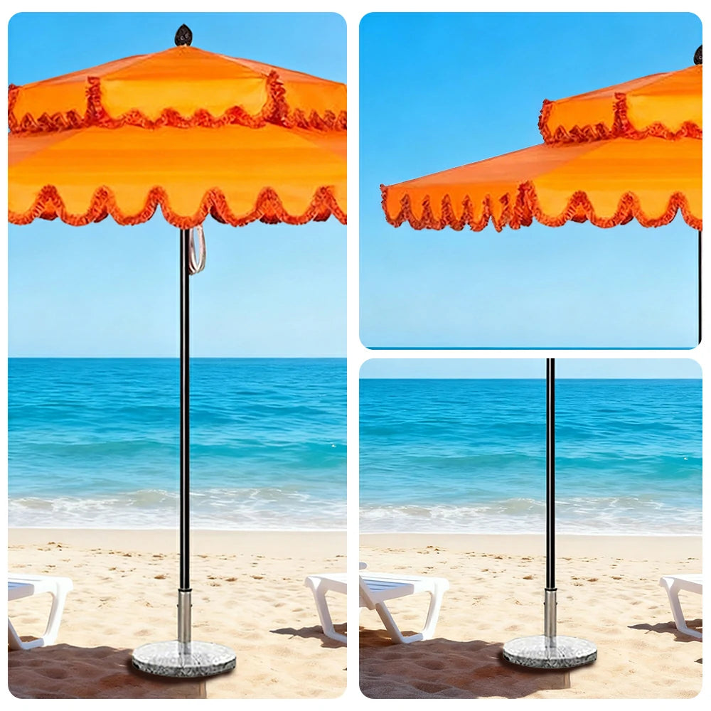 SOLARA Outdoor Patio Umbrella - 250/270cm Round Double-Layer Canopy with Decorative Valance, Enhanced Ventilation & Wind Resistance, Sunshade & Rain Protection, 20kg Marble Base Included - Orange