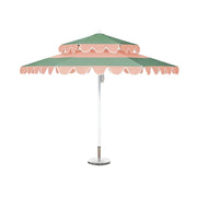 SOLARA Outdoor Patio Umbrella - 250/270cm Round Double-Layer Canopy with Decorative Valance, Enhanced Ventilation & Wind Resistance, Sunshade & Rain Protection, 20kg Marble Base Included - Pink & Green