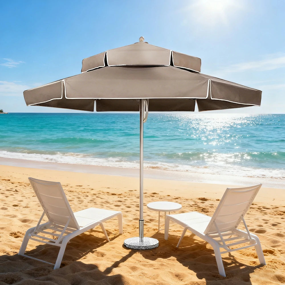 SOLARA Outdoor Patio Umbrella - 250/270cm Round Double-Layer Canopy with Decorative Valance, Enhanced Ventilation & Wind Resistance, Sunshade & Rain Protection, 20kg Marble Base Included - Grey