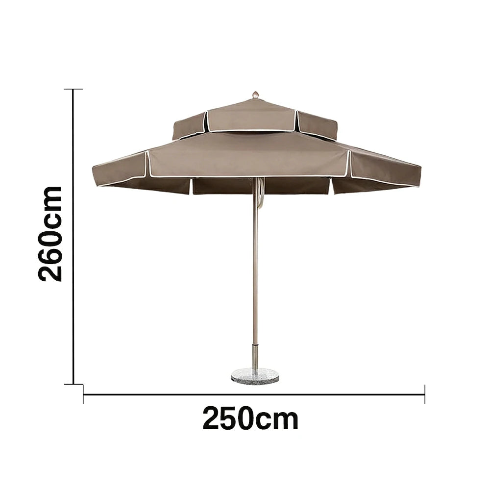 SOLARA Outdoor Patio Umbrella - 250/270cm Round Double-Layer Canopy with Decorative Valance, Enhanced Ventilation & Wind Resistance, Sunshade & Rain Protection, 20kg Marble Base Included - Grey