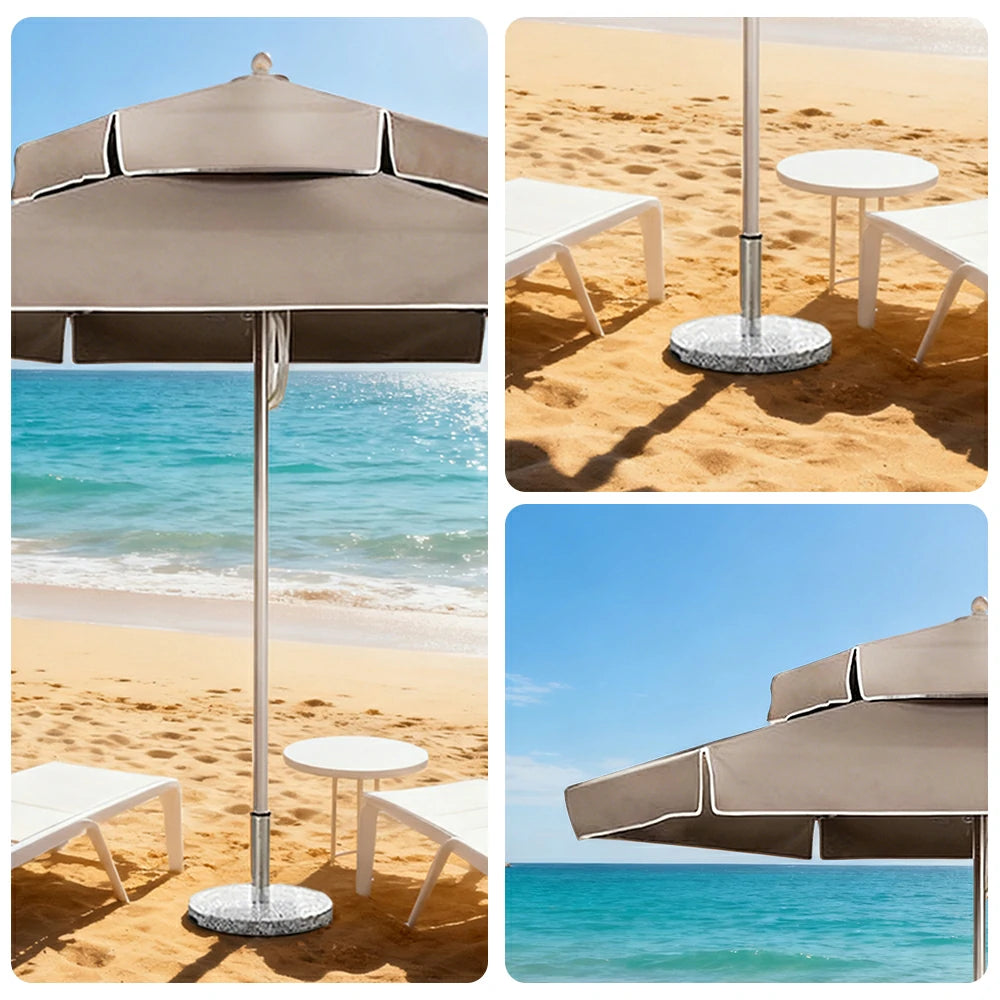 SOLARA Outdoor Patio Umbrella - 250/270cm Round Double-Layer Canopy with Decorative Valance, Enhanced Ventilation & Wind Resistance, Sunshade & Rain Protection, 20kg Marble Base Included - Grey