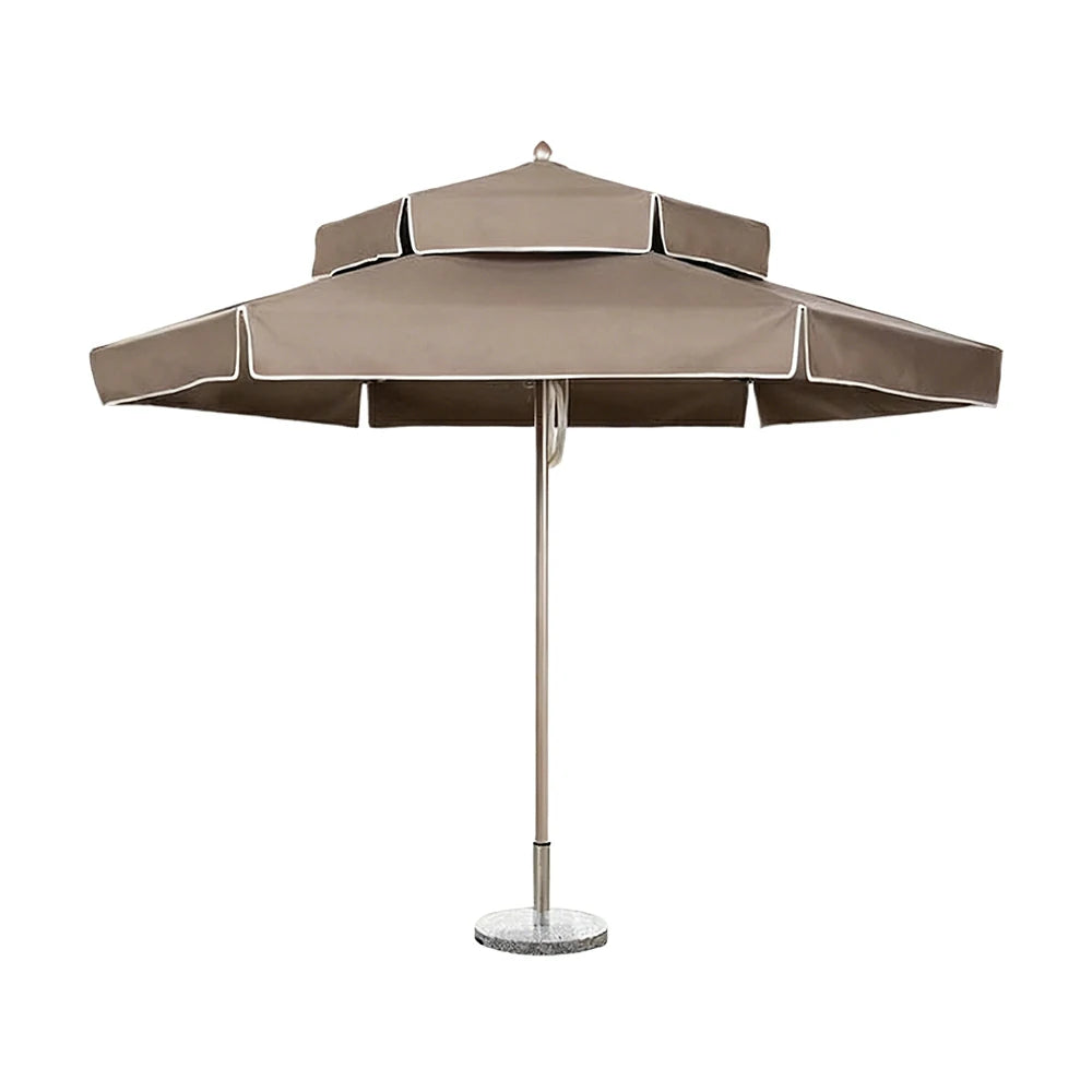 SOLARA Outdoor Patio Umbrella - 250/270cm Round Double-Layer Canopy with Decorative Valance, Enhanced Ventilation & Wind Resistance, Sunshade & Rain Protection, 20kg Marble Base Included - Grey