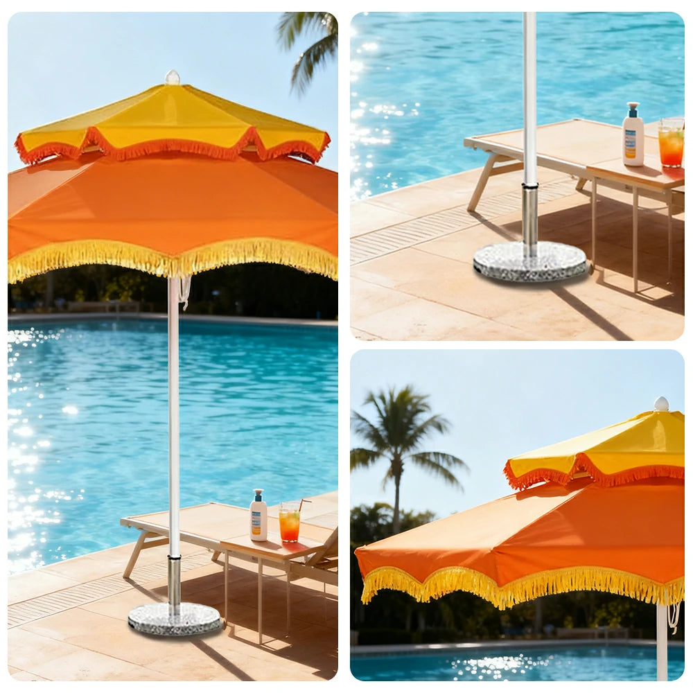 SOLARA Outdoor Patio Umbrella - 250/270cm Round Double-Layer Canopy with French Scalloped Valance, Enhanced Ventilation & Wind Resistance, Sunshade & Rain Protection, 20kg Marble Base Included - Orange