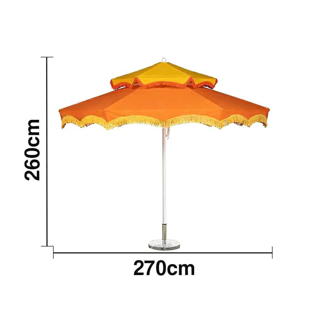 SOLARA Outdoor Patio Umbrella - 250/270cm Round Double-Layer Canopy with French Scalloped Valance, Enhanced Ventilation & Wind Resistance, Sunshade & Rain Protection, 20kg Marble Base Included - Orange