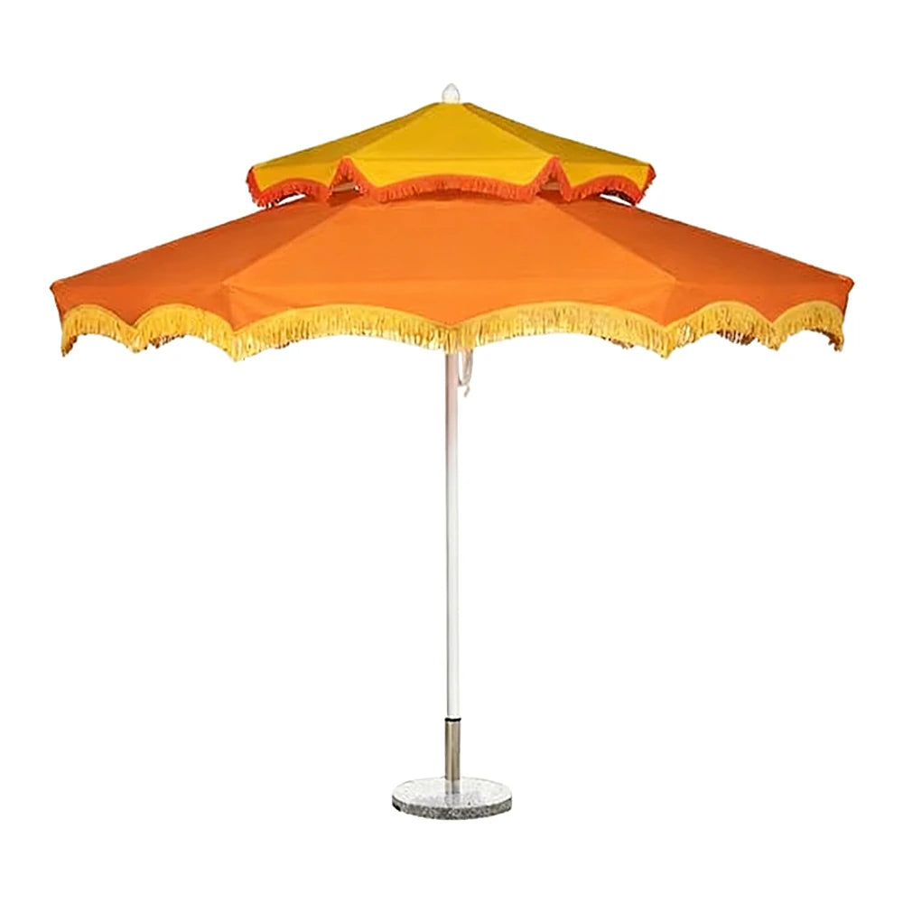 SOLARA Outdoor Patio Umbrella - 250/270cm Round Double-Layer Canopy with French Scalloped Valance, Enhanced Ventilation & Wind Resistance, Sunshade & Rain Protection, 20kg Marble Base Included - Orange