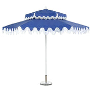 SOLARA Outdoor Patio Umbrella - 250/270cm Round Double-Layer Canopy with French Scalloped Valance, Enhanced Ventilation & Wind Resistance, Sunshade & Rain Protection, 20kg Marble Base Included - Blue