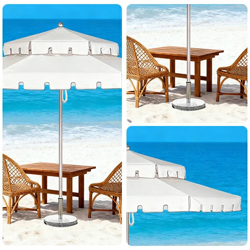 SOLARA Outdoor Patio Umbrella - 250/270cm Round Double-Layer Canopy with French Scalloped Valance, Enhanced Ventilation & Wind Resistance, Sunshade & Rain Protection, 20kg Marble Base Included - White