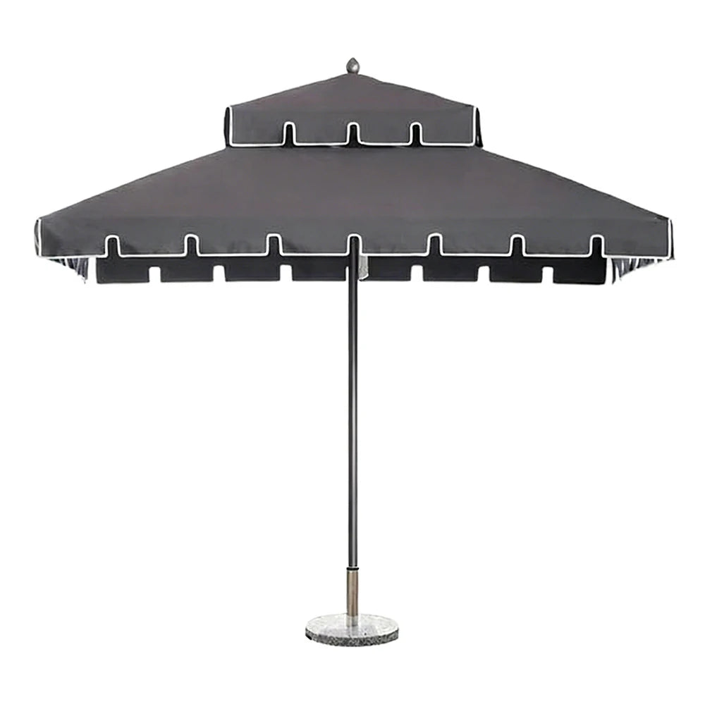SOLARA Outdoor Patio Umbrella - 250/270cm Round Double-Layer Canopy with French Scalloped Valance, Enhanced Ventilation & Wind Resistance, Sunshade & Rain Protection, 20kg Marble Base Included - Grey