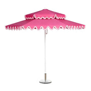 SOLARA Outdoor Patio Umbrella - 250/270cm Round Double-Layer Canopy with French Scalloped Valance, Enhanced Ventilation & Wind Resistance, Sunshade & Rain Protection, 20kg Marble Base Included - Pink