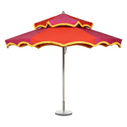 SOLARA Outdoor Patio Umbrella - 250/270cm Round Double-Layer Canopy with French Scalloped Valance, Enhanced Ventilation & Wind Resistance, Sunshade & Rain Protection, 20kg Marble Base Included - Pink & Red
