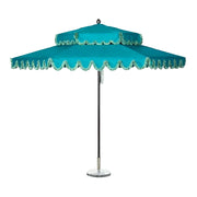 SOLARA Outdoor Patio Umbrella - 250/270cm Round Double-Layer Canopy with French Scalloped Valance, Enhanced Ventilation & Wind Resistance, Sunshade & Rain Protection, 20kg Marble Base Included - Peacock Blue