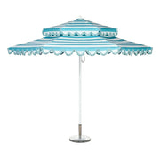 SOLARA Outdoor Patio Umbrella - 250/270cm Round Double-Layer Canopy with French Scalloped Valance, Enhanced Ventilation & Wind Resistance, Sunshade & Rain Protection, 20kg Marble Base Included - Blue