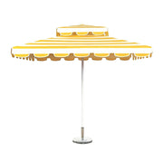 SOLARA Outdoor Patio Umbrella - 250/270cm Round Double-Layer Canopy with French Scalloped Valance, Enhanced Ventilation & Wind Resistance, Sunshade & Rain Protection, 20kg Marble Base Included - Yellow Striped