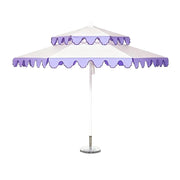 SOLARA Outdoor Patio Umbrella - 250/270cm Round Double-Layer Canopy with French Scalloped Valance, Enhanced Ventilation & Wind Resistance, Sunshade & Rain Protection, 20kg Marble Base Included - Purple & White