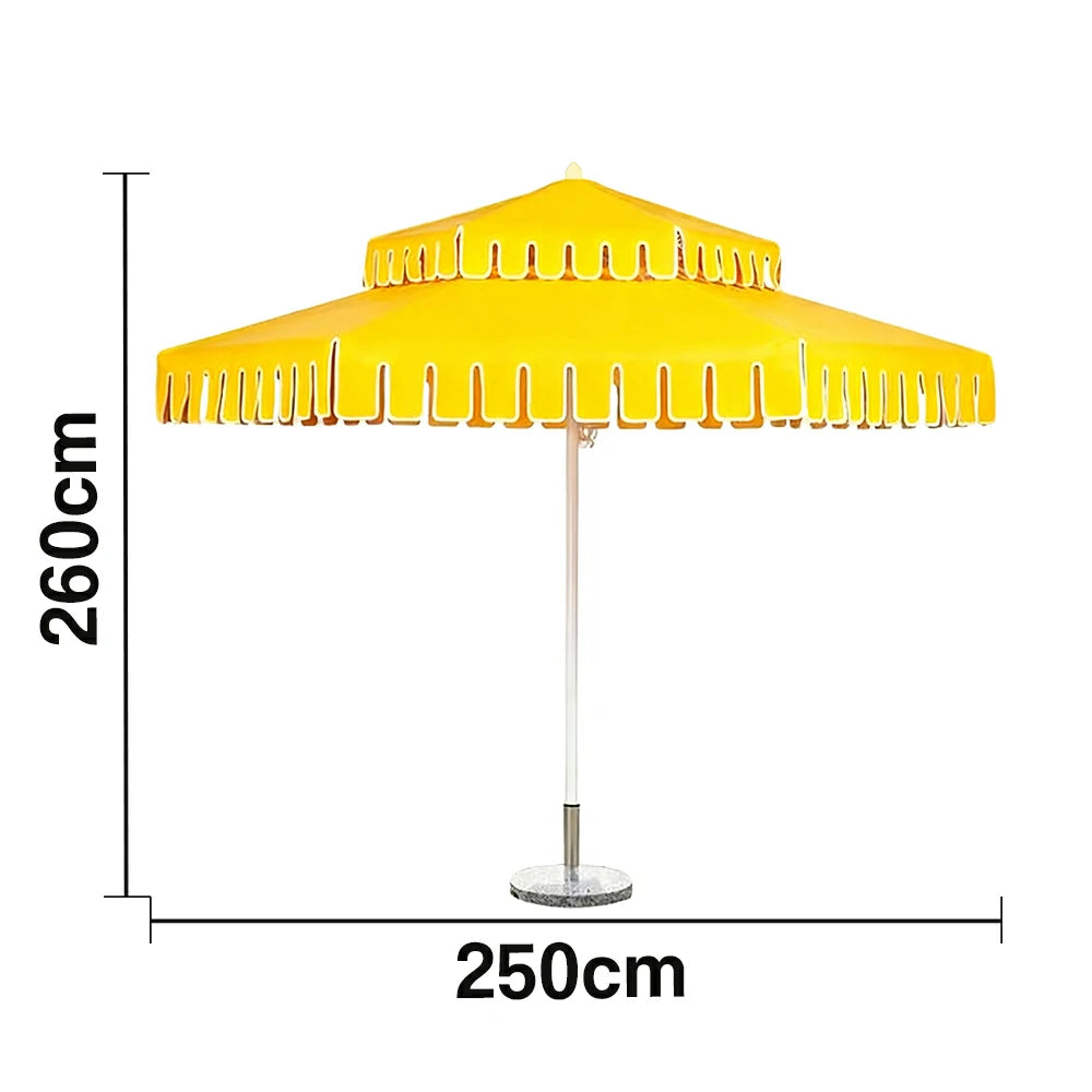 SOLARA Outdoor Patio Umbrella - 250/270cm Round Double-Layer Canopy with French Scalloped Valance, Enhanced Ventilation & Wind Resistance, Sunshade & Rain Protection, 20kg Marble Base Included - Yellow