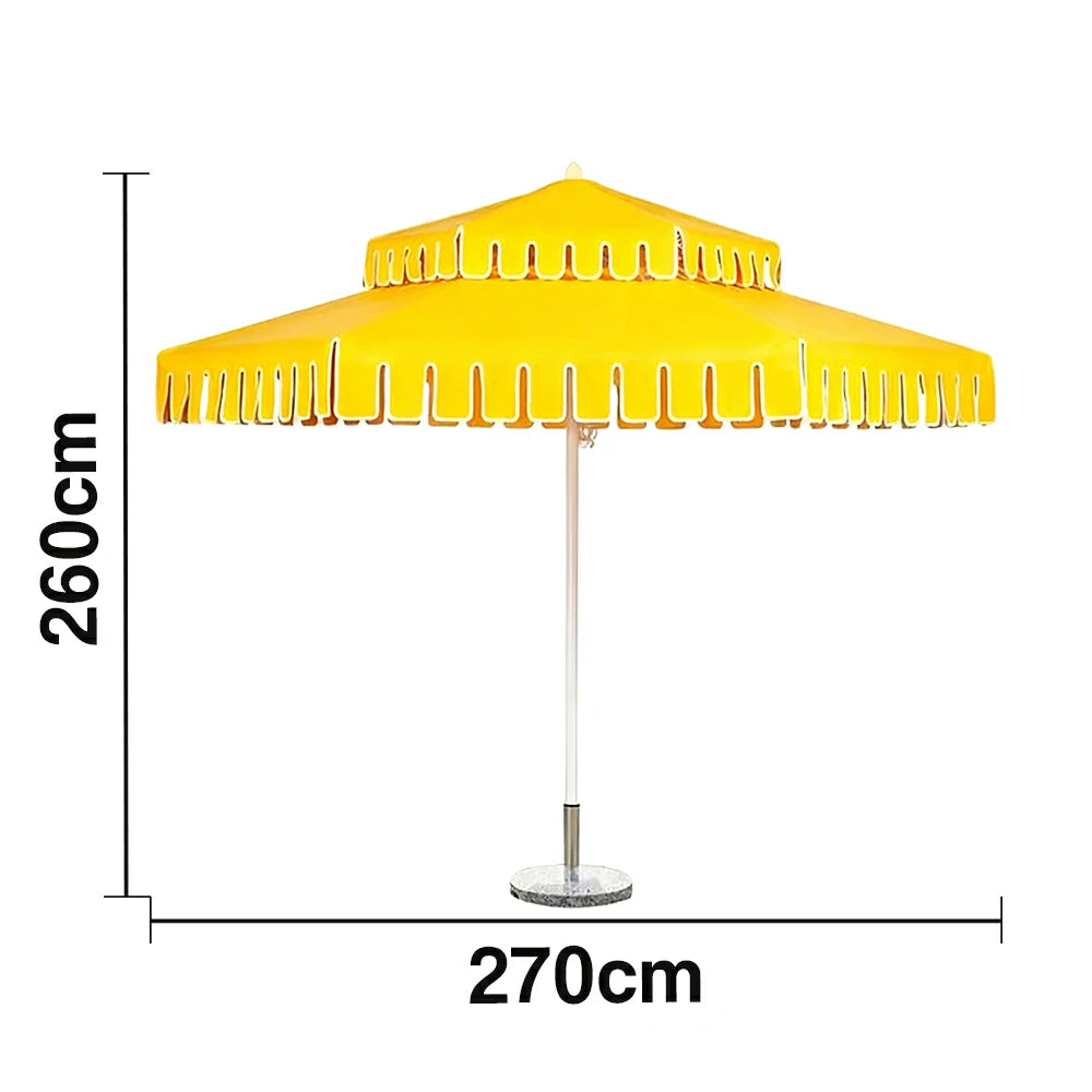 SOLARA Outdoor Patio Umbrella - 250/270cm Round Double-Layer Canopy with French Scalloped Valance, Enhanced Ventilation & Wind Resistance, Sunshade & Rain Protection, 20kg Marble Base Included - Yellow