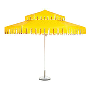 SOLARA Outdoor Patio Umbrella - 250/270cm Round Double-Layer Canopy with French Scalloped Valance, Enhanced Ventilation & Wind Resistance, Sunshade & Rain Protection, 20kg Marble Base Included - Yellow