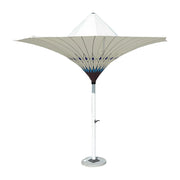 SOLARA Outdoor Designer Patio Umbrella - Peacock-Inspired Canopy with Reinforced 8-Rib Structure, Smooth Crank System, Sunshade & Rain Protection, Marble Base Included - White