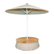 SOLARA Outdoor Wicker Patio Umbrella - 240/260cm Round Handwoven Canopy with Wind-Resistant Rattan Design, UV Sunshade & Rain Protection, Resort Poolside Garden Style - White