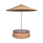 SOLARA Outdoor Wicker Patio Umbrella - 240/260cm Round Handwoven Canopy with Wind-Resistant Rattan Design, UV Sunshade & Rain Protection, Resort Poolside Garden Style - Khaki