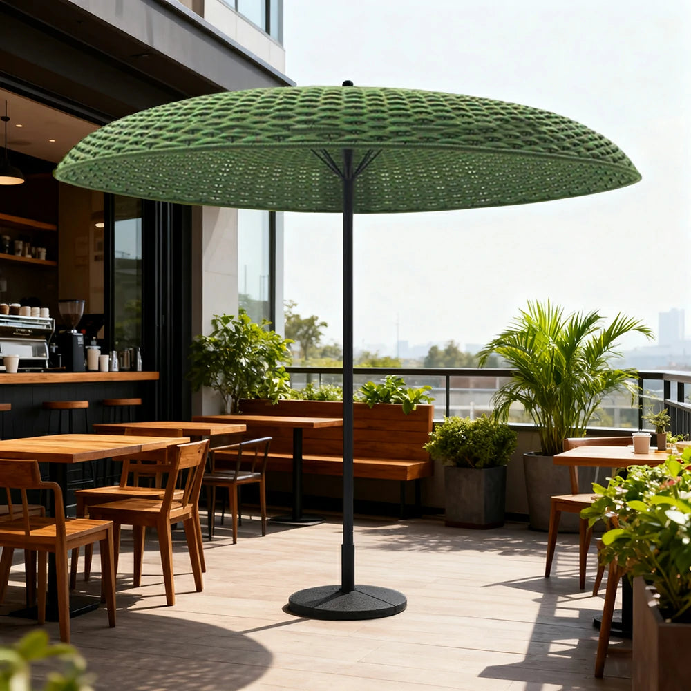 SOLARA Outdoor Wicker Patio Umbrella - 240/260cm Round Handwoven Canopy with Wind-Resistant Design, UV Sunshade & Rain Protection, Garden Resort Style - Green