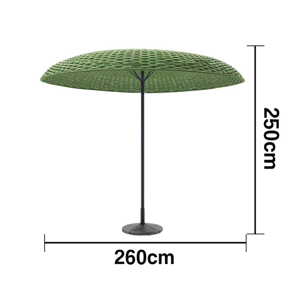 SOLARA Outdoor Wicker Patio Umbrella - 240/260cm Round Handwoven Canopy with Wind-Resistant Design, UV Sunshade & Rain Protection, Garden Resort Style - Green