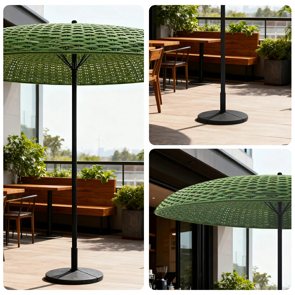 SOLARA Outdoor Wicker Patio Umbrella - 240/260cm Round Handwoven Canopy with Wind-Resistant Design, UV Sunshade & Rain Protection, Garden Resort Style - Green