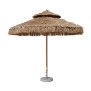 SOLARA Outdoor Thatched Patio Umbrella - 250/270cm Double-Tier Canopy with Realistic Thatch Design, Sunshade & Rain Protection, 30kg Marble Base Included - Natural