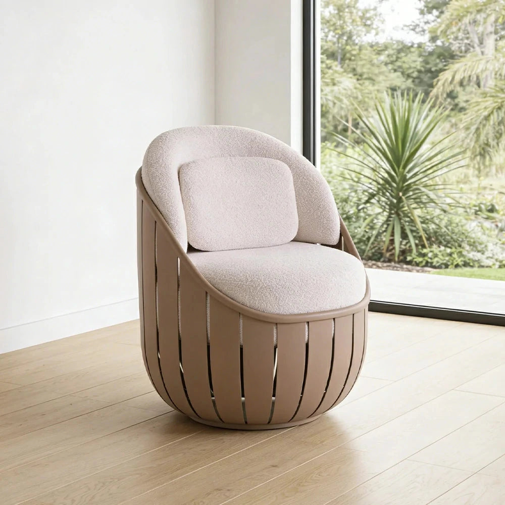 SOLARA Outdoor Single Lounge Chair - Waterproof Fabric Cushion, High-Density Foam Filling, Aluminium Frame, UV-Resistant Patio Sofa - Beige