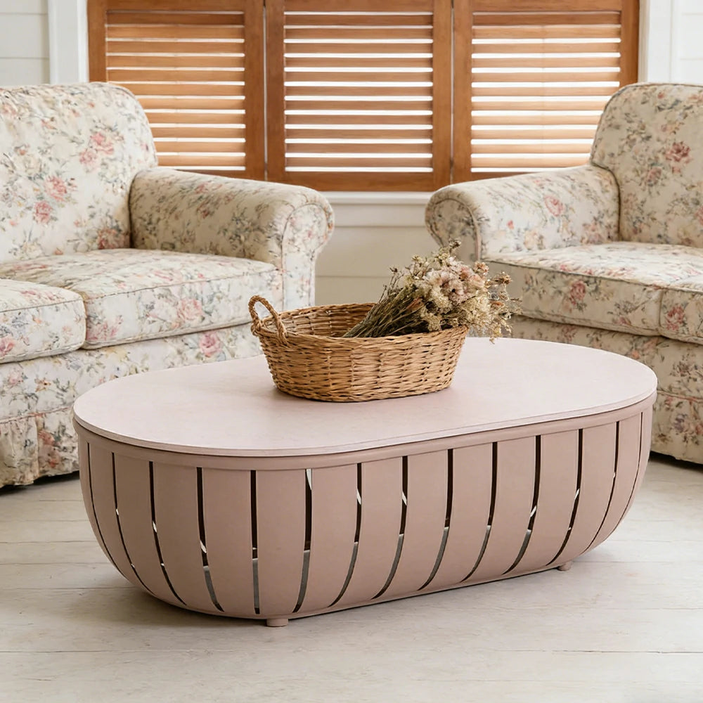 SOLARA Outdoor Oval Coffee Table - Waterproof & UV-Resistant Top, High-Temperature Coated Frame, Modern Patio Design - Taupe