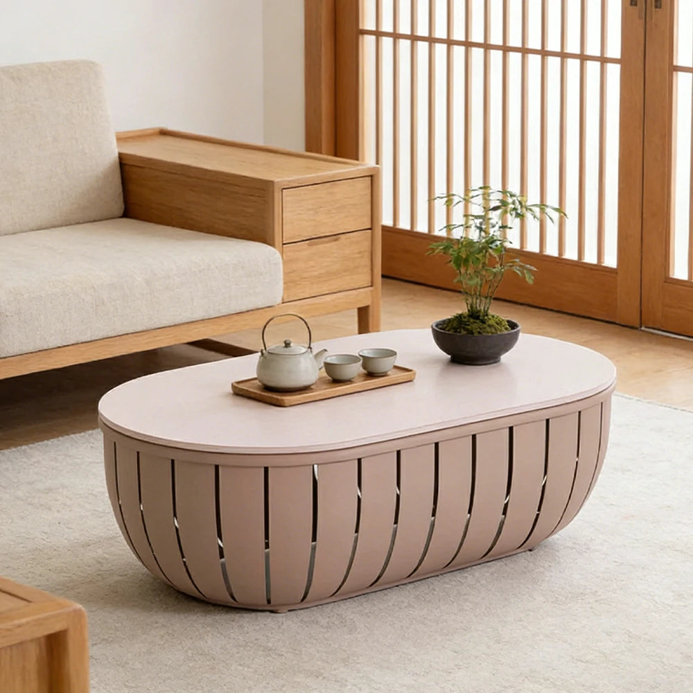 SOLARA Outdoor Oval Coffee Table - Waterproof & UV-Resistant Top, High-Temperature Coated Frame, Modern Patio Design - Taupe