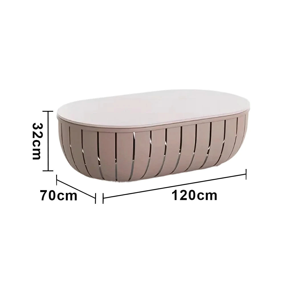 SOLARA Outdoor Oval Coffee Table - Waterproof & UV-Resistant Top, High-Temperature Coated Frame, Modern Patio Design - Taupe