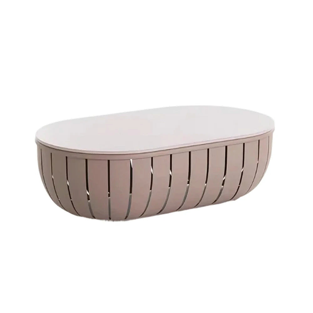 SOLARA Outdoor Oval Coffee Table - Waterproof & UV-Resistant Top, High-Temperature Coated Frame, Modern Patio Design - Taupe