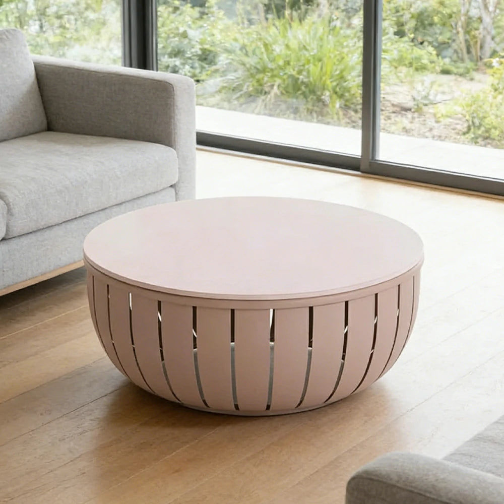 SOLARA Outdoor Round Coffee Table - Waterproof & UV-Resistant Top, High-Temperature Coated Frame, Modern Patio Design - Taupe