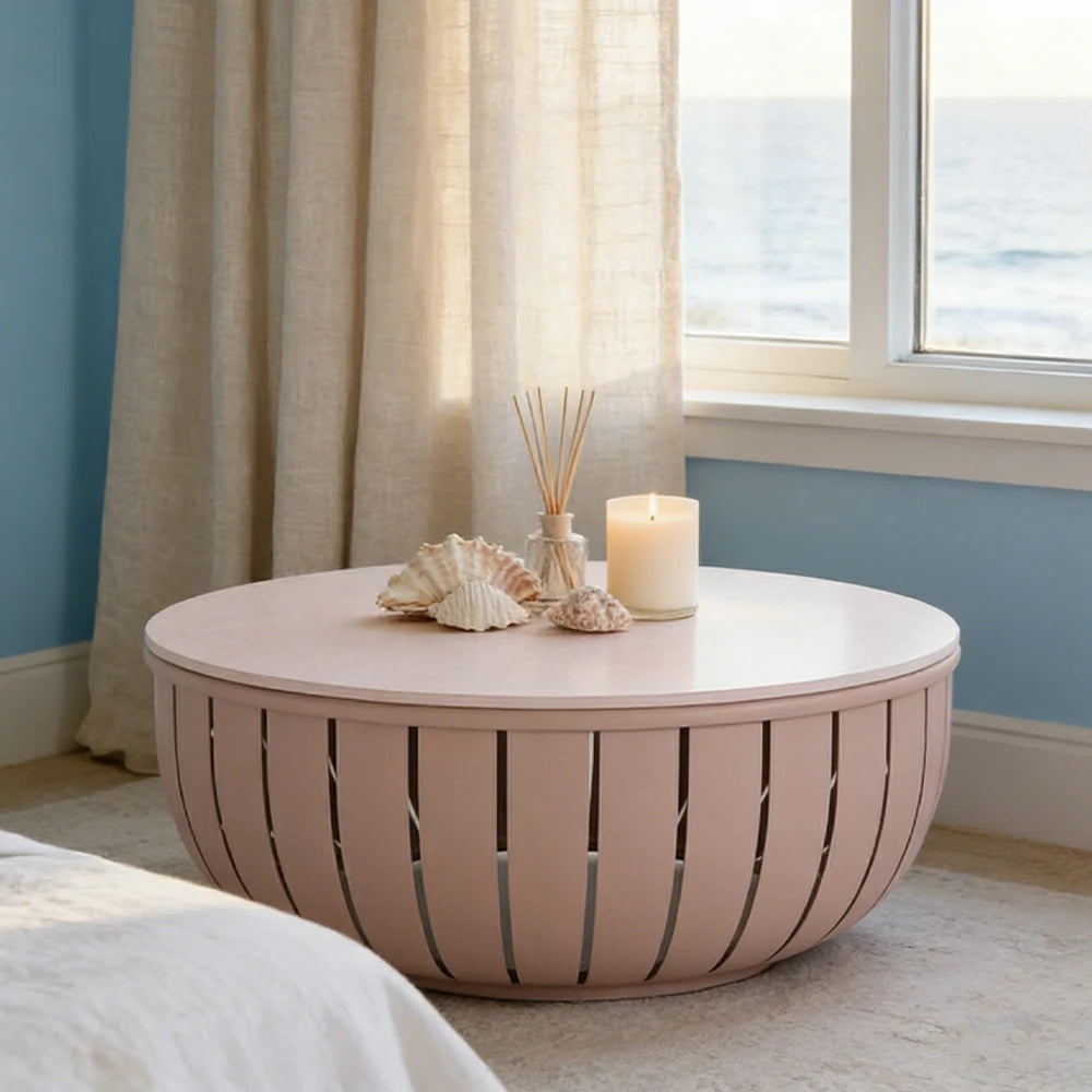 SOLARA Outdoor Round Coffee Table - Waterproof & UV-Resistant Top, High-Temperature Coated Frame, Modern Patio Design - Taupe