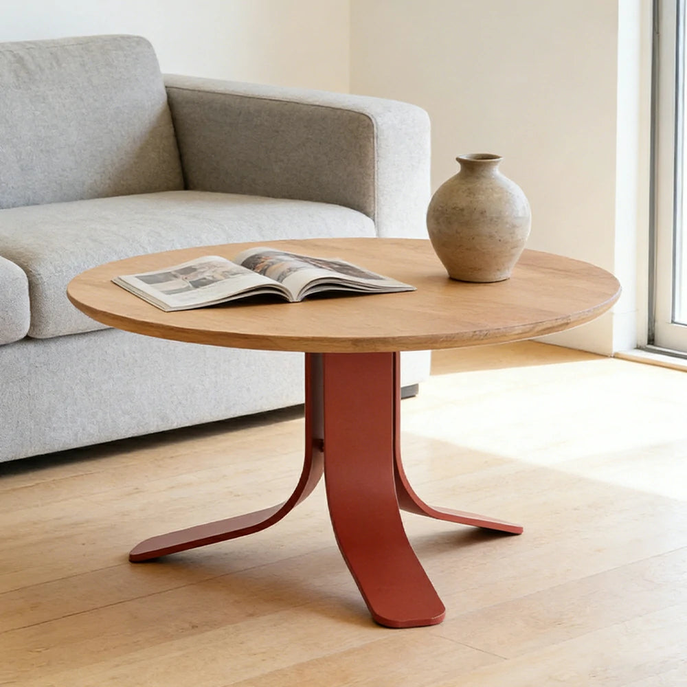SOLARA Outdoor Round Coffee Table - Solid Teak Wood Top, Aluminium Alloy Base, Weather-Resistant Modern Patio Design - Natural