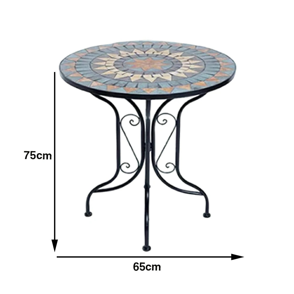 SOLARA 65/80cm Outdoor Table - Weather Resistant Patio Table with Mosaic Tile Top and Heavy Duty Steel Frame - Black