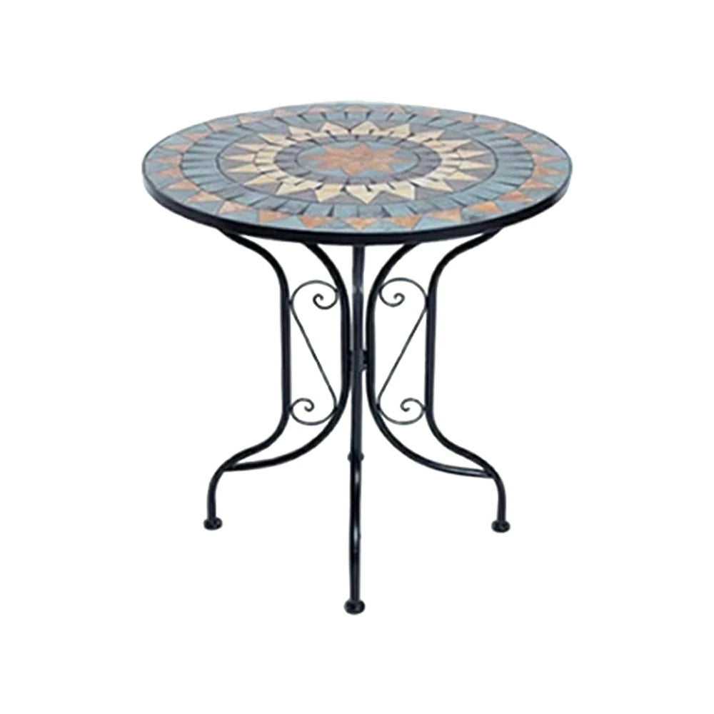 SOLARA 65/80cm Outdoor Table - Weather Resistant Patio Table with Mosaic Tile Top and Heavy Duty Steel Frame - Black
