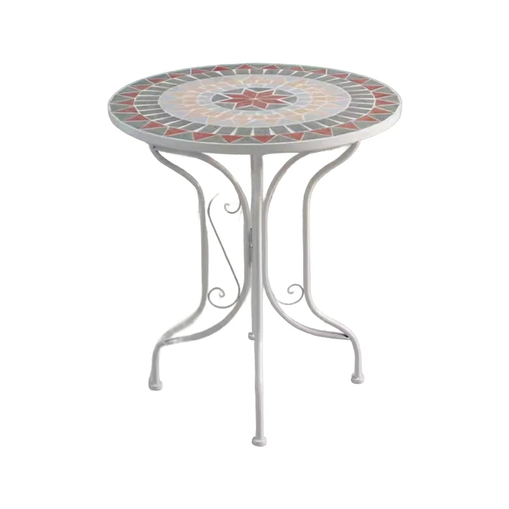 SOLARA 65/80cm Outdoor Table - Weather Resistant Patio Table with Mosaic Tile Top and Heavy Duty Steel Frame - White