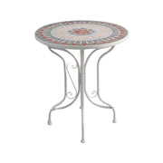 SOLARA 65/80cm Outdoor Table - Weather Resistant Patio Table with Mosaic Tile Top and Heavy Duty Steel Frame - White