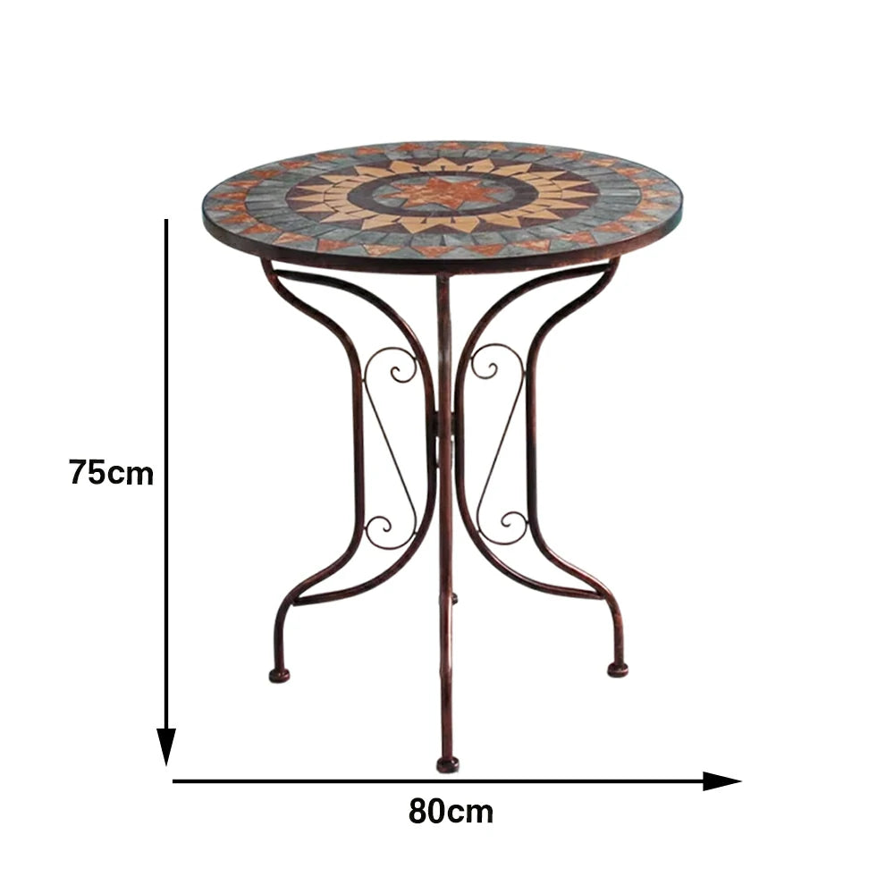 SOLARA 65/80cm Outdoor Table - Weather Resistant Patio Table with Mosaic Tile Top and Heavy Duty Steel Frame - Brown