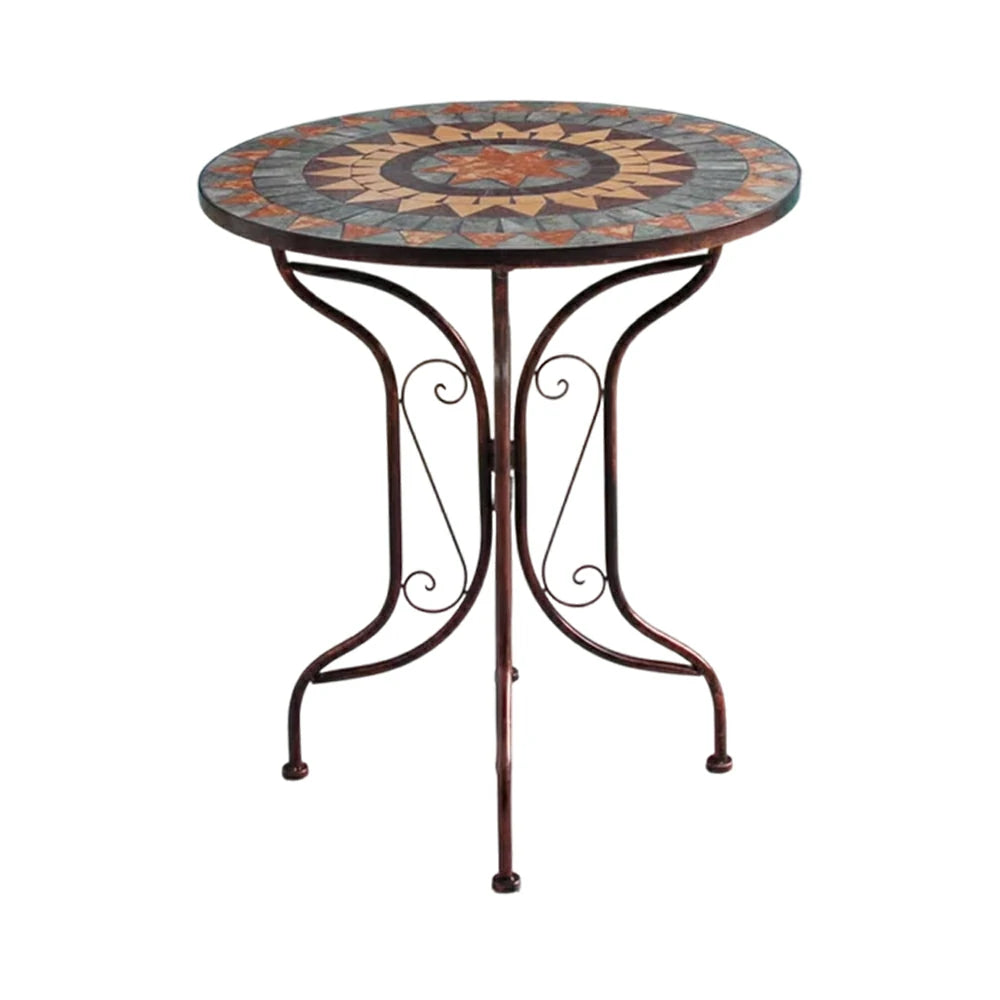 SOLARA 65/80cm Outdoor Table - Weather Resistant Patio Table with Mosaic Tile Top and Heavy Duty Steel Frame - Brown